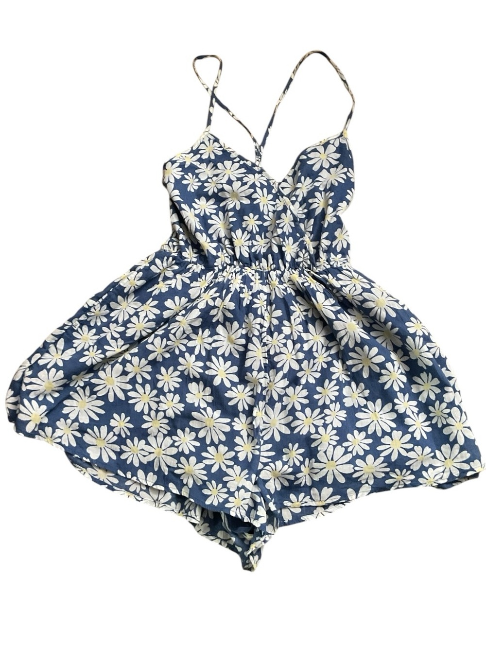 American Eagle Outfitters Blue Daisy-Print Spaghetti-Strap Romper RT $45